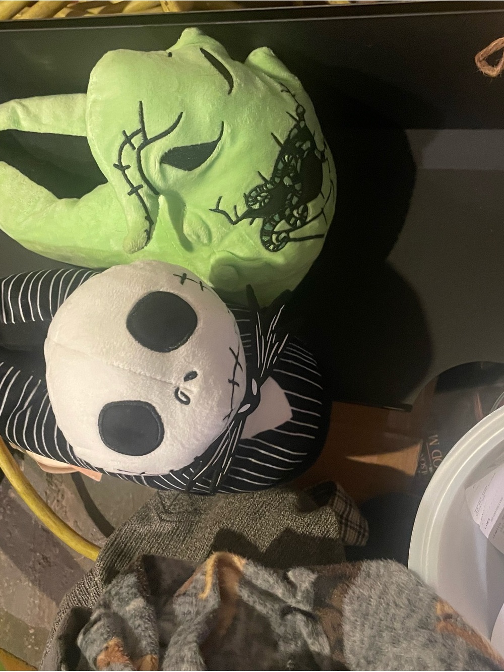 Disney Jack Skellington and Oogie Boogie Plush Slippers - White, Black, Green